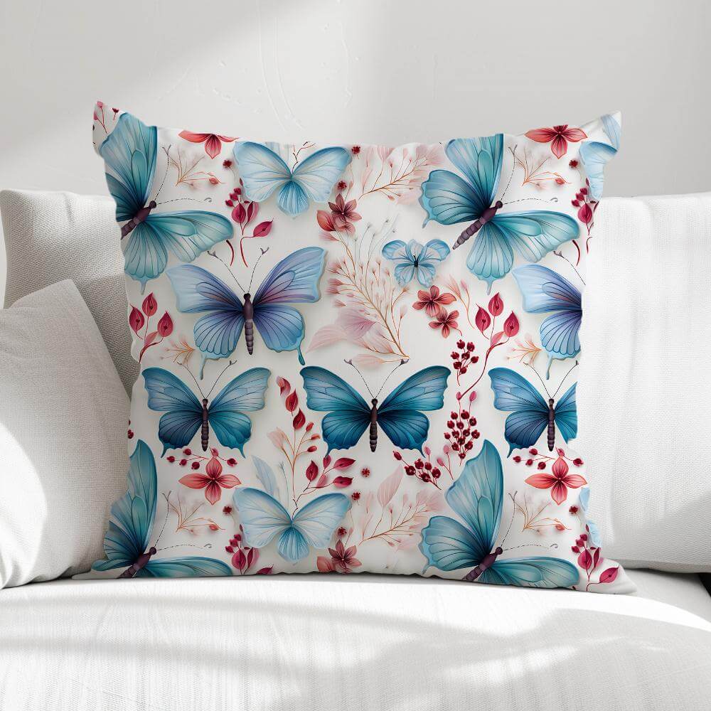 FUNDA DE COJIN MARIPOSAS AZULES 1