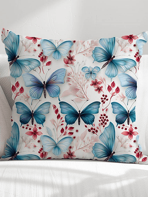 FUNDA DE COJIN MARIPOSAS AZULES