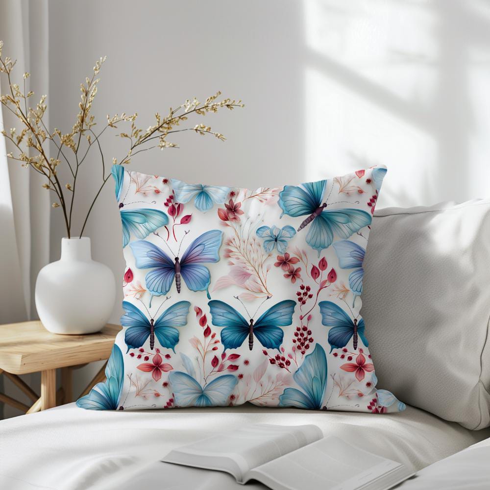FUNDA DE COJIN MARIPOSAS AZULES 2