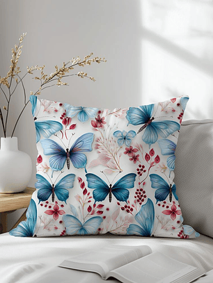 FUNDA DE COJIN MARIPOSAS AZULES