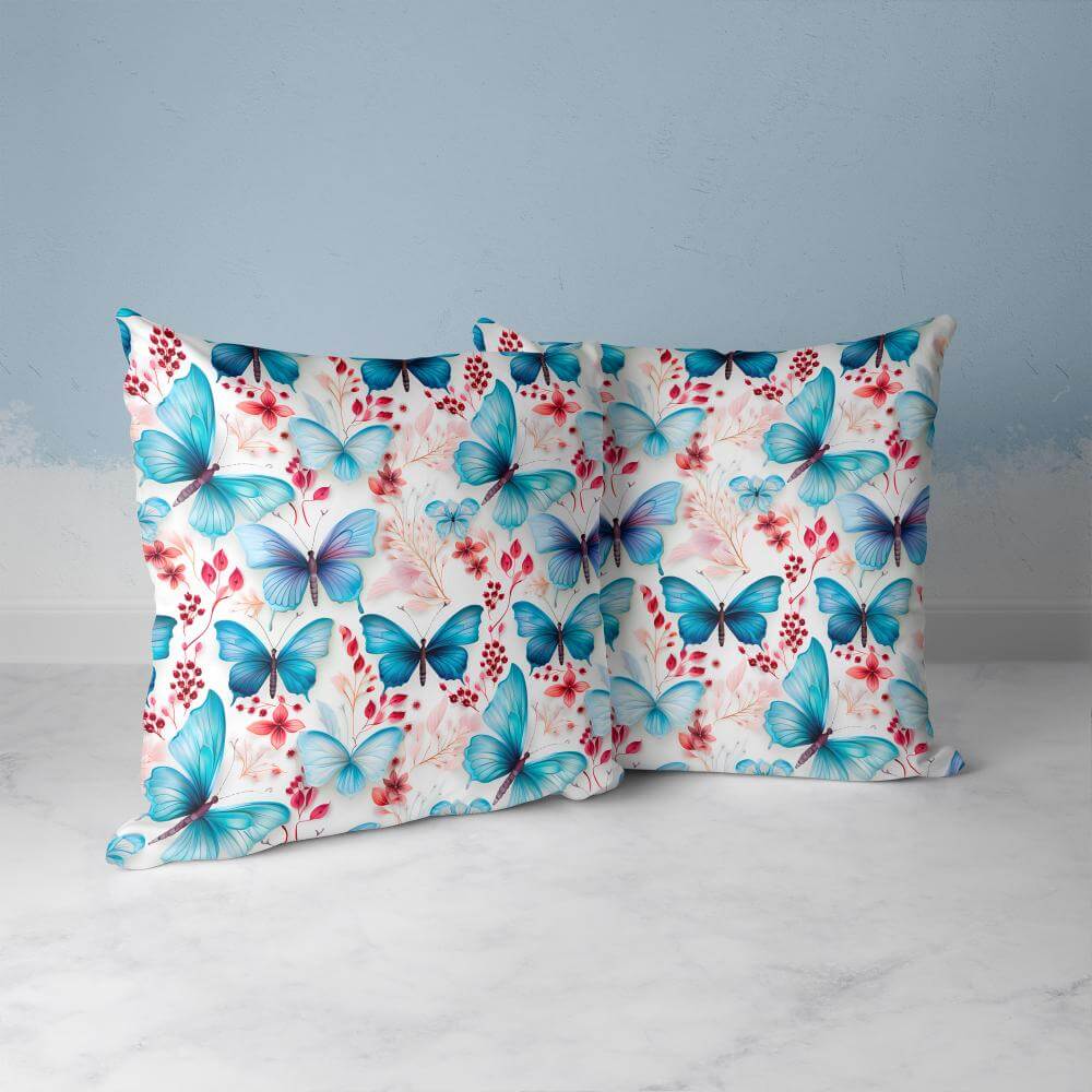 FUNDA DE COJIN MARIPOSAS AZULES 3