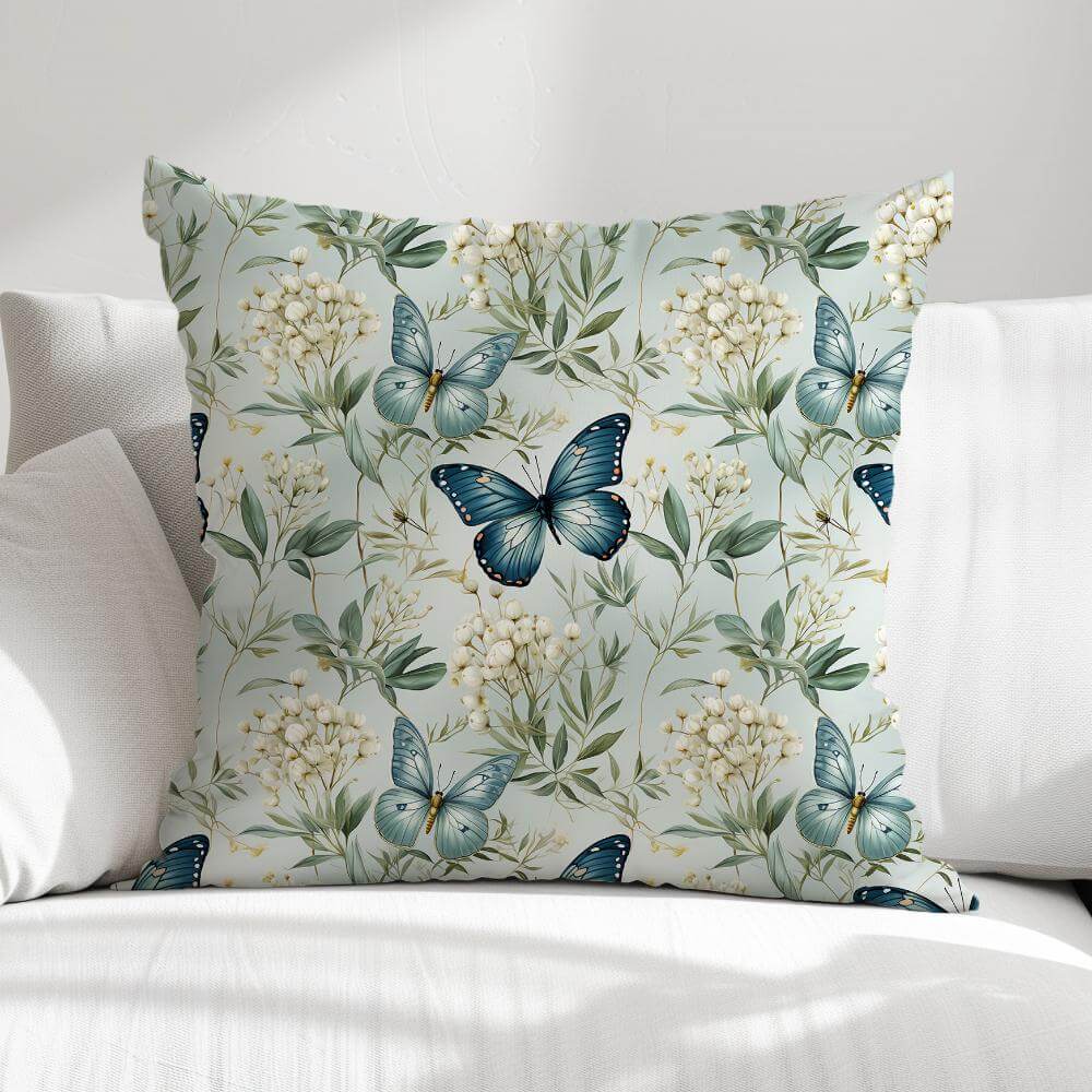 FUNDA DE COJIN MARIPOSAS Y PLANTAS 1