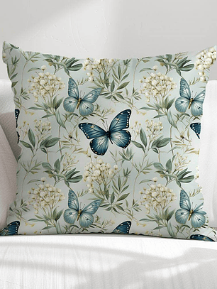 FUNDA DE COJIN MARIPOSAS Y PLANTAS
