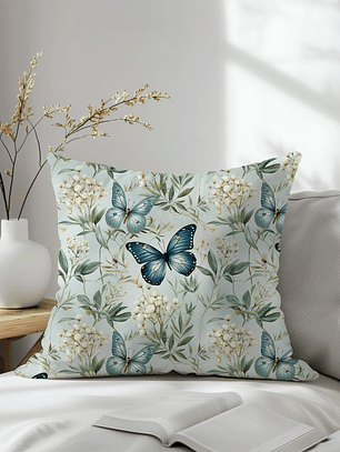 FUNDA DE COJIN MARIPOSAS Y PLANTAS