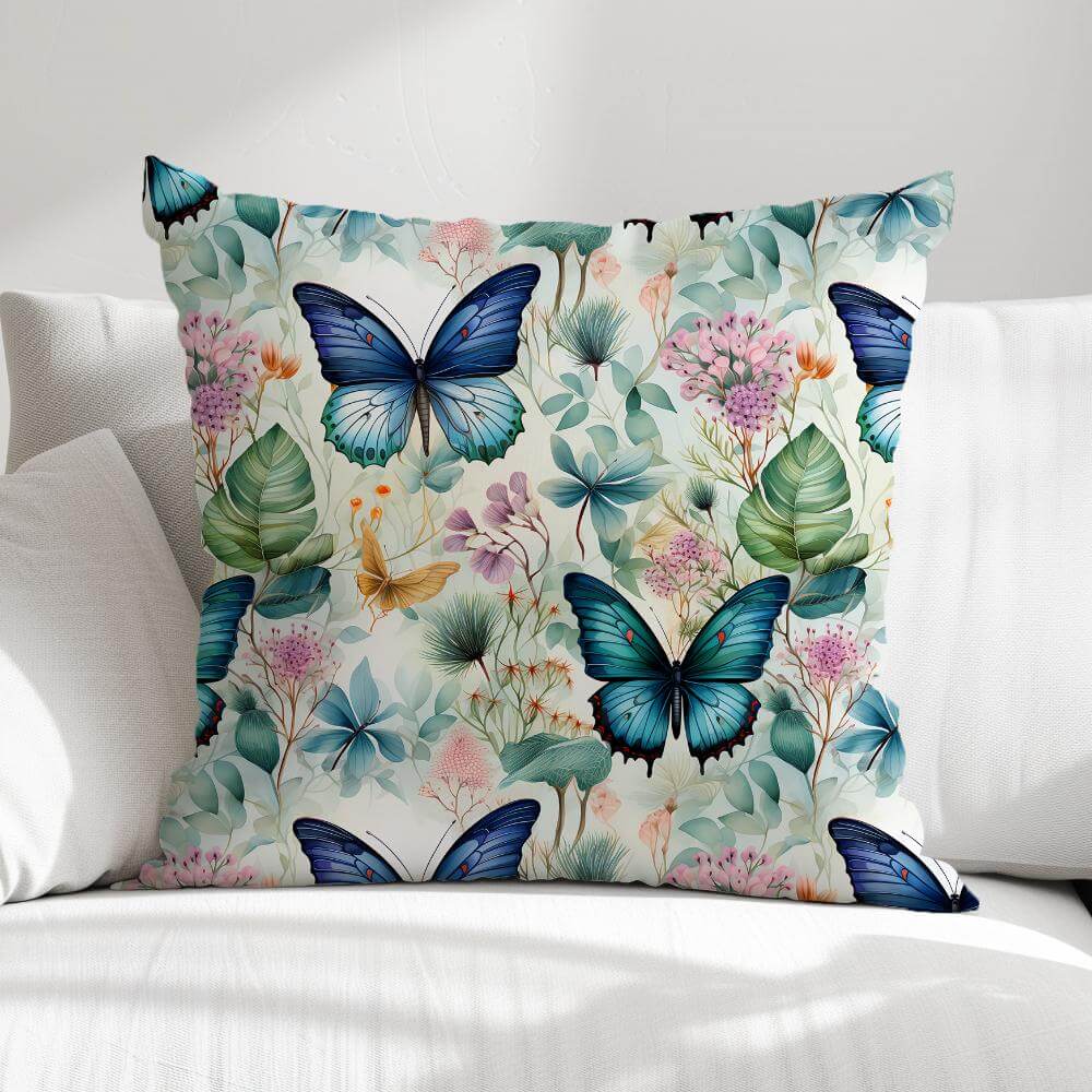 FUNDA DE COJIN MARIPOSAS AZULES GRANDES 1