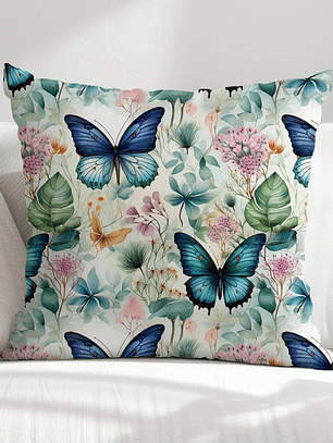 FUNDA DE COJIN MARIPOSAS AZULES GRANDES
