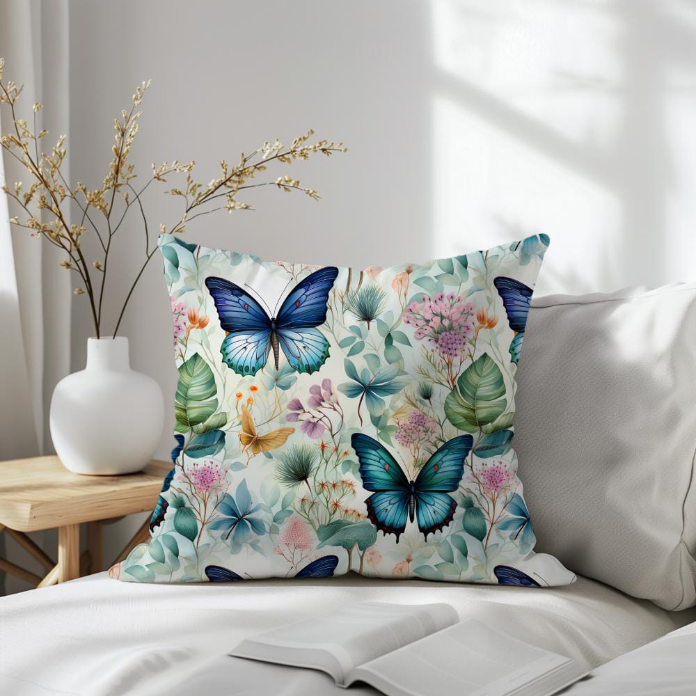 FUNDA DE COJIN MARIPOSAS AZULES GRANDES 2