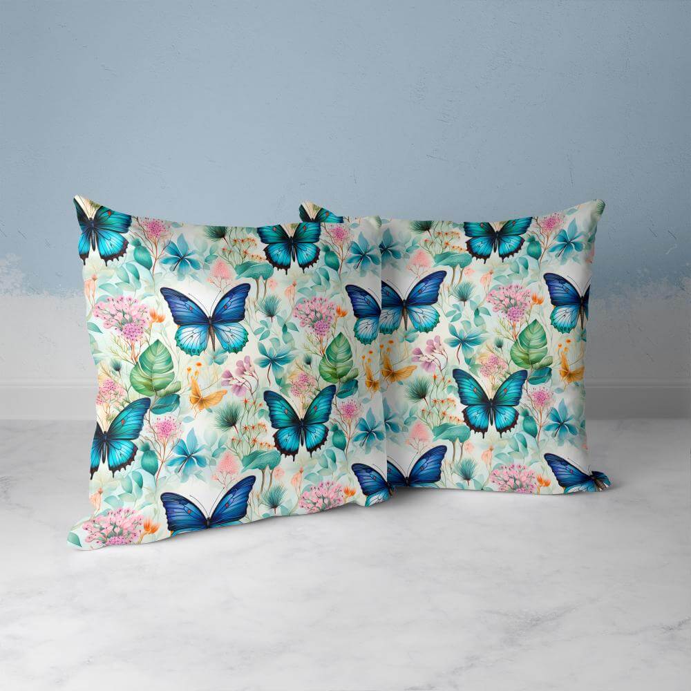 FUNDA DE COJIN MARIPOSAS AZULES GRANDES 3