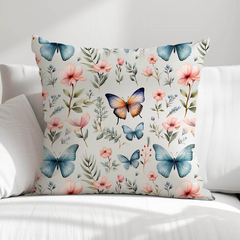 FUNDA DE COJIN MARIPOSAS HOJAS Y FLORES 1