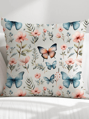 FUNDA DE COJIN MARIPOSAS HOJAS Y FLORES