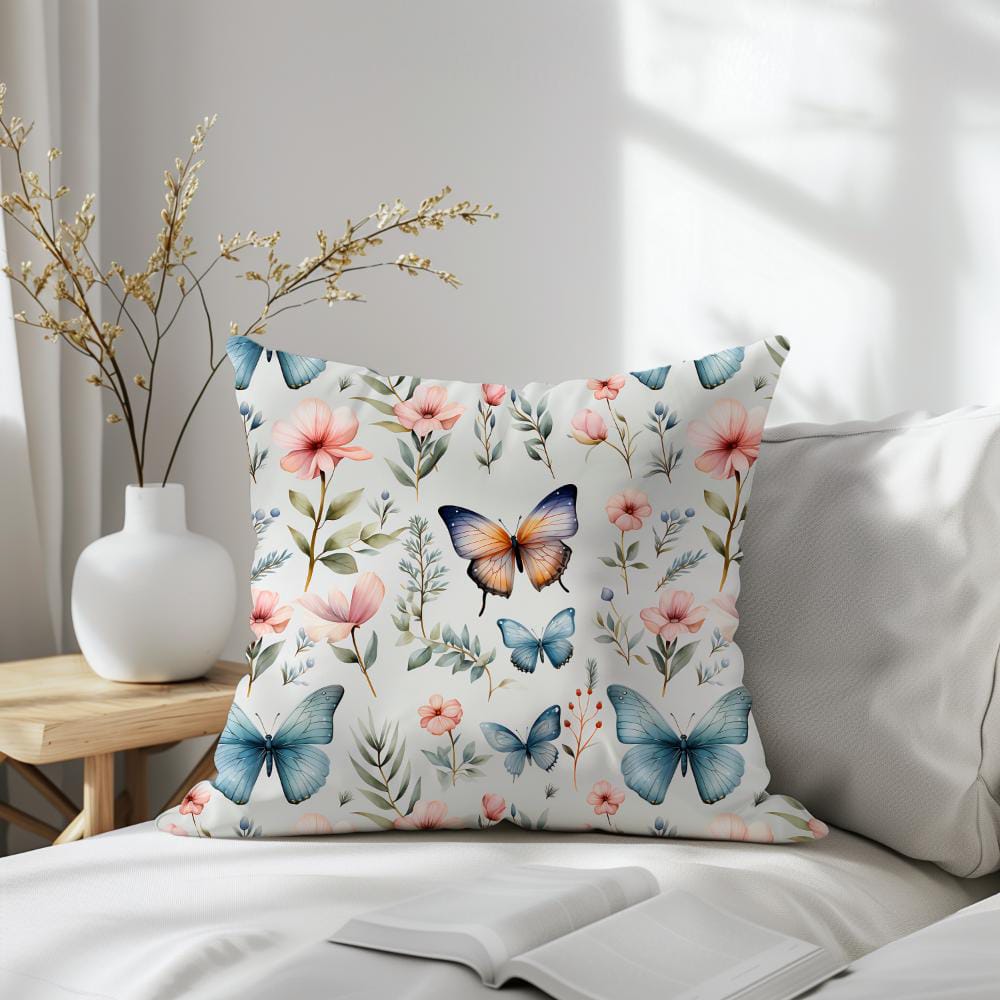 FUNDA DE COJIN MARIPOSAS HOJAS Y FLORES 2