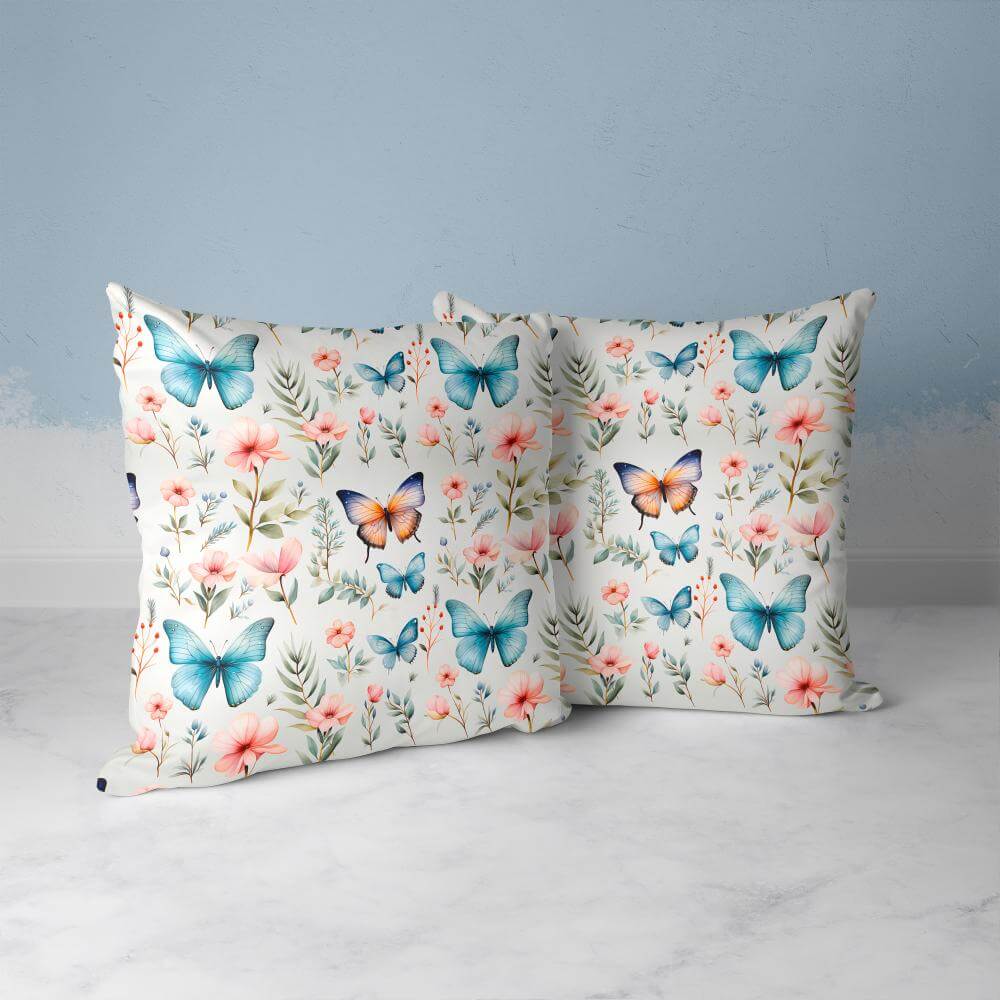 FUNDA DE COJIN MARIPOSAS HOJAS Y FLORES 3