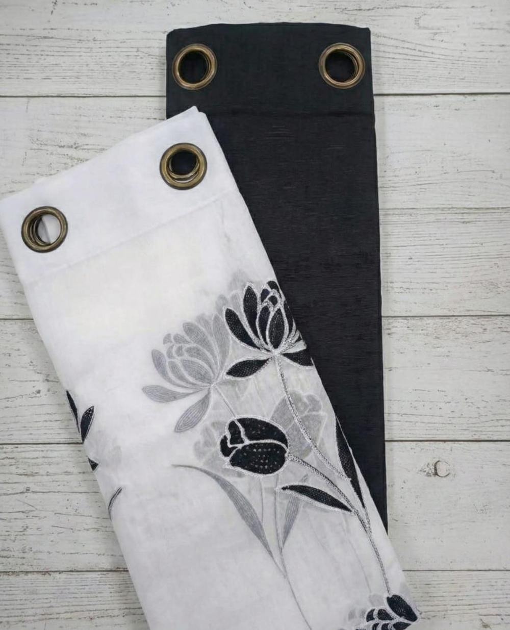 PACK DE CORTINAS DE TELA CON VISILLOS COLOR FLOR NEGRA 1