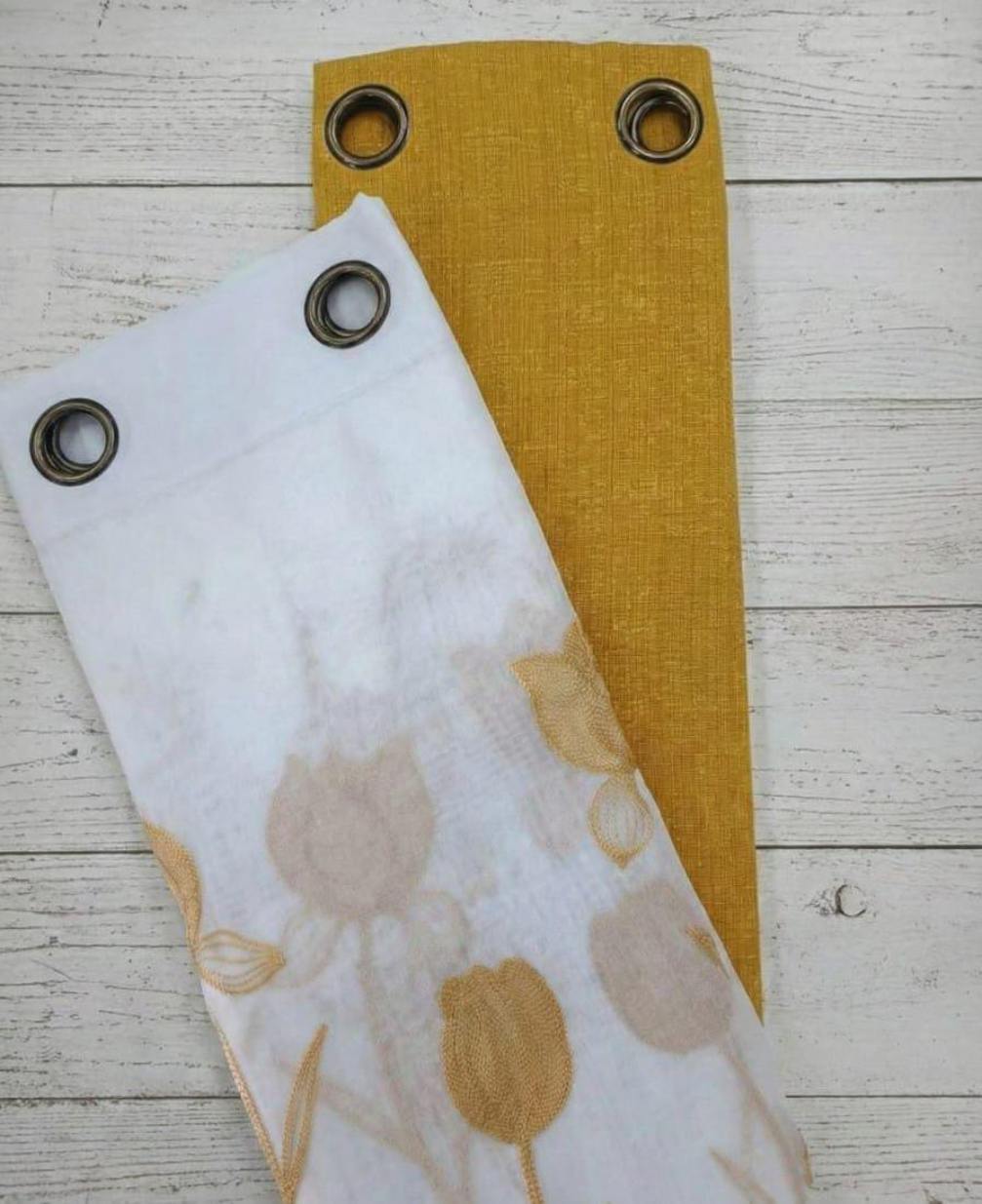 PACK DE CORTINAS DE TELA CON VISILLOS FLOR AMARILLA 1