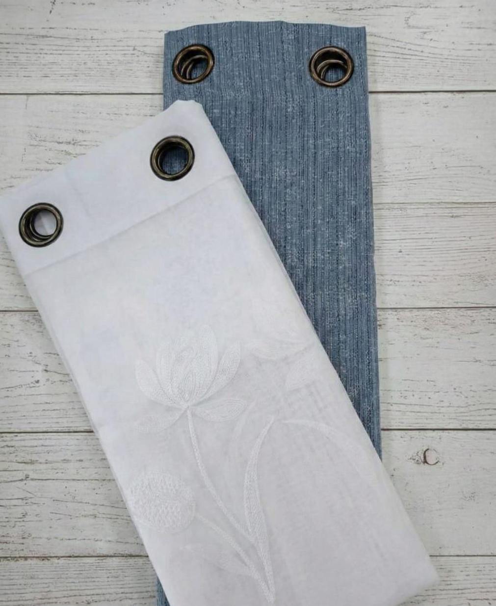 PACK DE CORTINAS DE TELA CON VISILLOS FLOR BLANCA 1