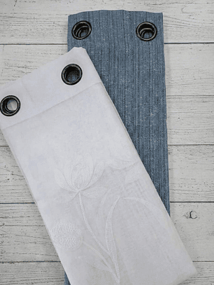 PACK DE CORTINAS DE TELA CON VISILLOS FLOR BLANCA