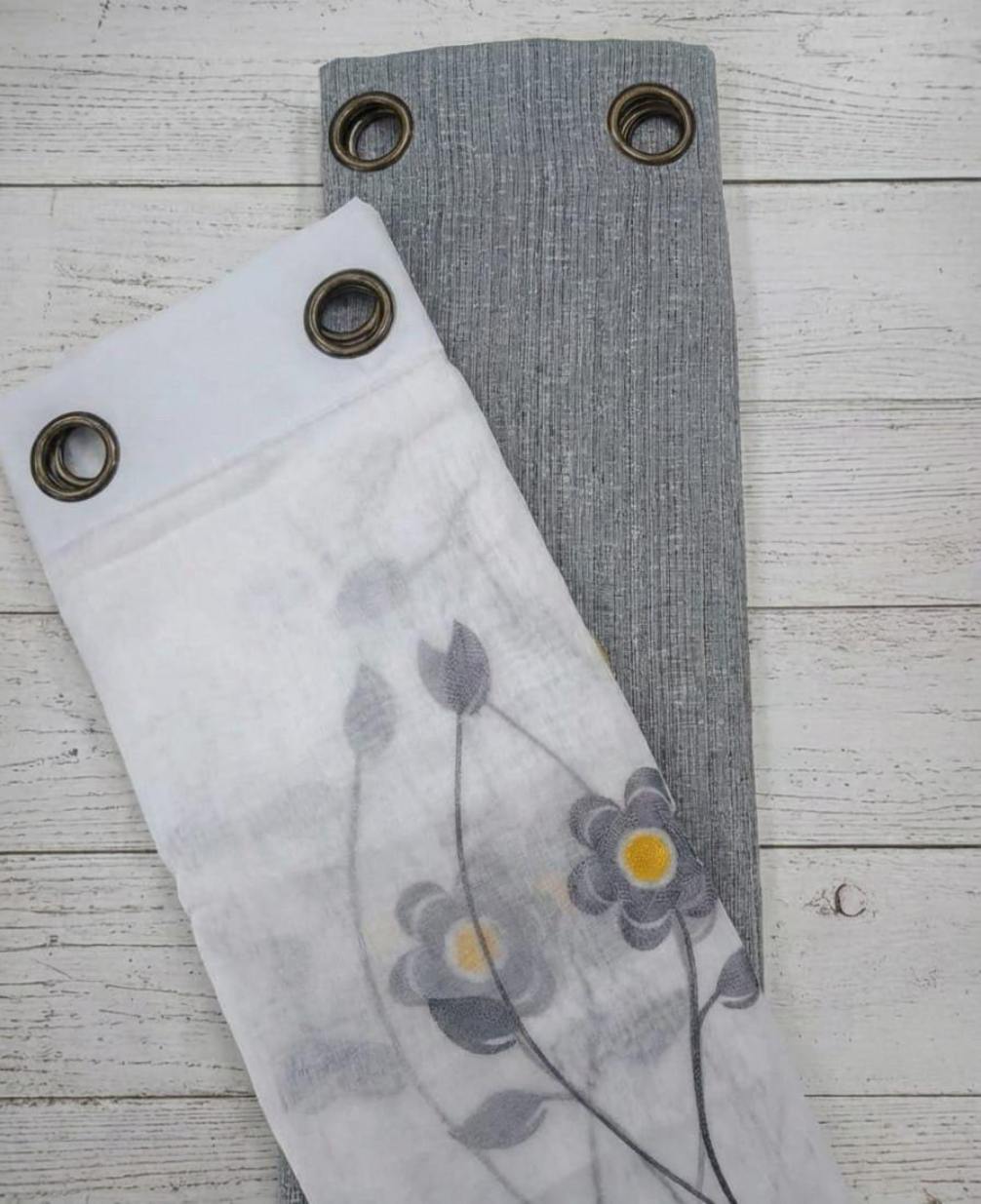 PACK DE CORTINAS DE TELA CON VISILLOS FLOR GRIS CLARO 1