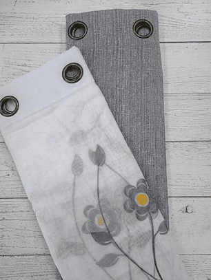 PACK DE CORTINAS DE TELA CON VISILLOS FLOR GRIS CLARO