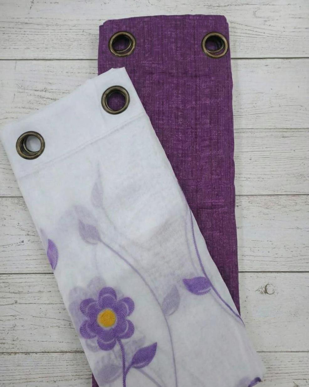 PACK DE CORTINAS DE TELA CON VISILLOS FLOR MORADO 1