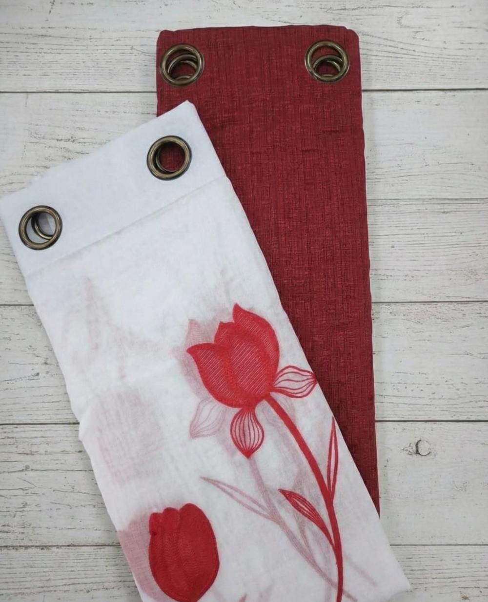 PACK DE CORTINAS DE TELA CON VISILLOS FLOR ROJA 1