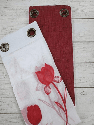 PACK DE CORTINAS DE TELA CON VISILLOS FLOR ROJA