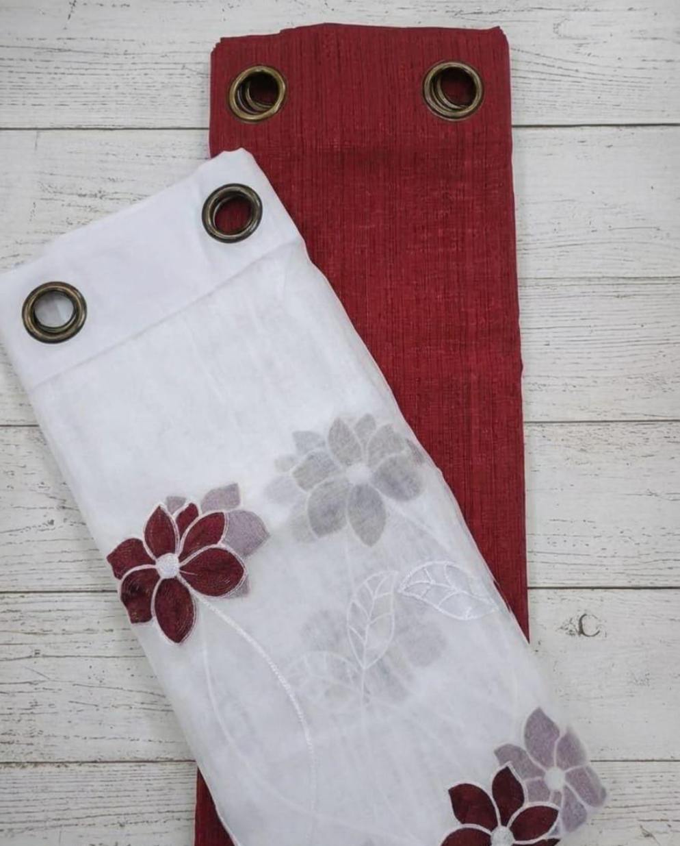 PACK DE CORTINAS DE TELA CON VISILLOS FLOR ROJO OSCURO 1