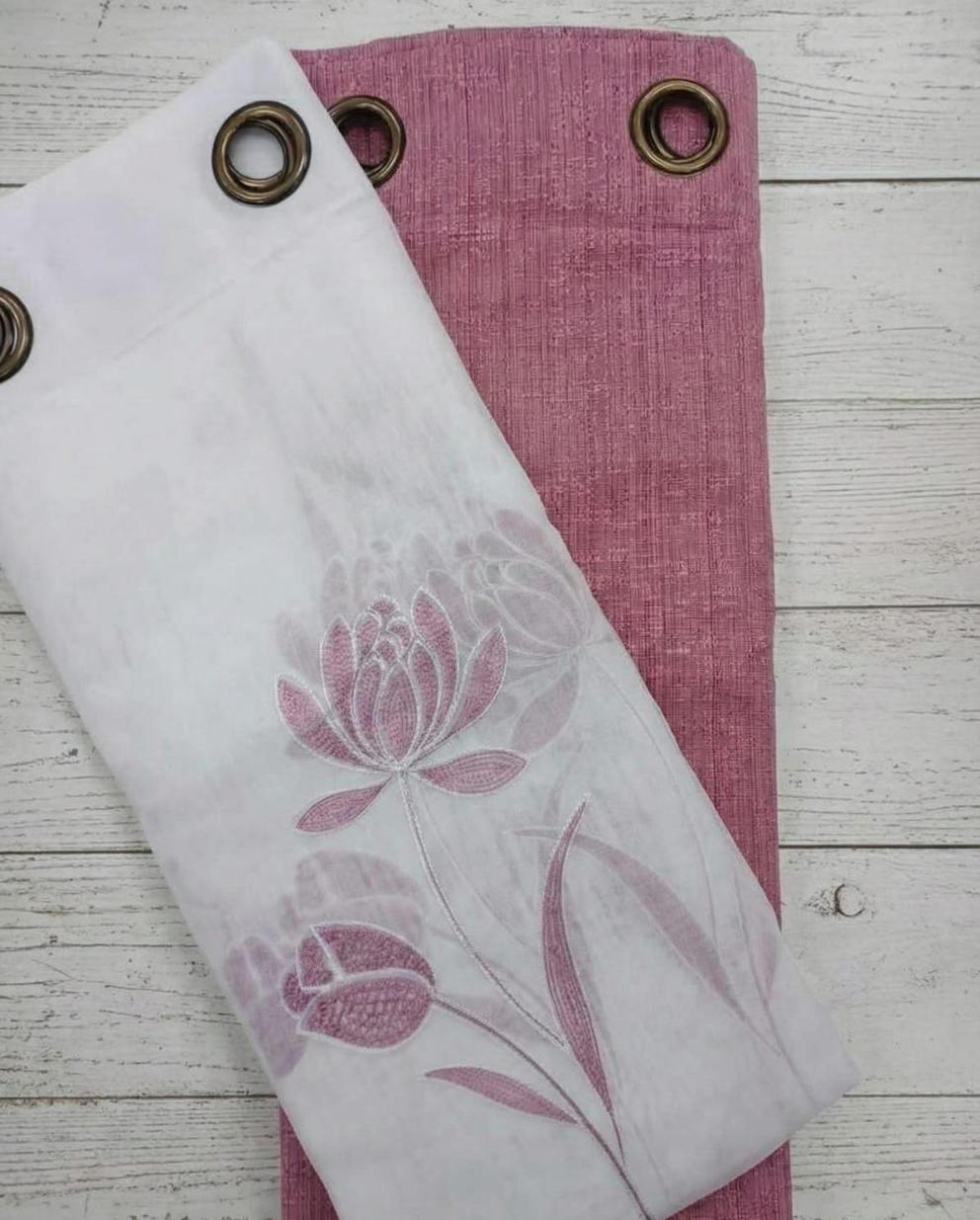 PACK DE CORTINAS DE TELA CON VISILLOS FLOR ROSADA 1