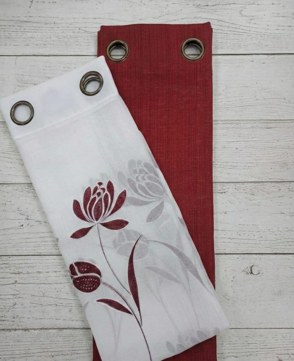 PACK DE CORTINAS DE TELA CON VISILLOS FLOR TULIPAN ROJO OSCURO 1