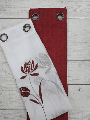 PACK DE CORTINAS DE TELA CON VISILLOS FLOR TULIPAN ROJO OSCURO