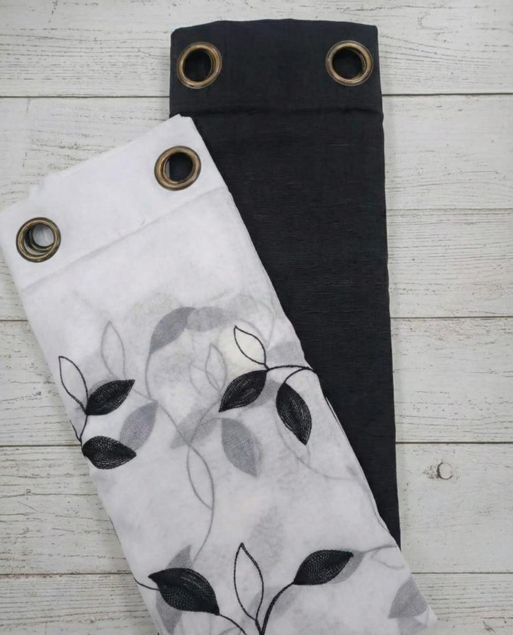 PACK DE CORTINAS DE TELA CON VISILLOS HOJAS COLOR NEGRO 1