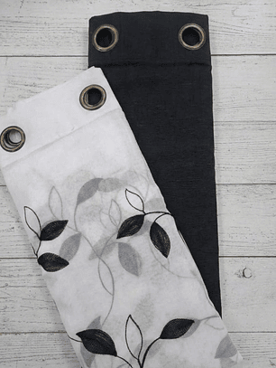 PACK DE CORTINAS DE TELA CON VISILLOS HOJAS COLOR NEGRO