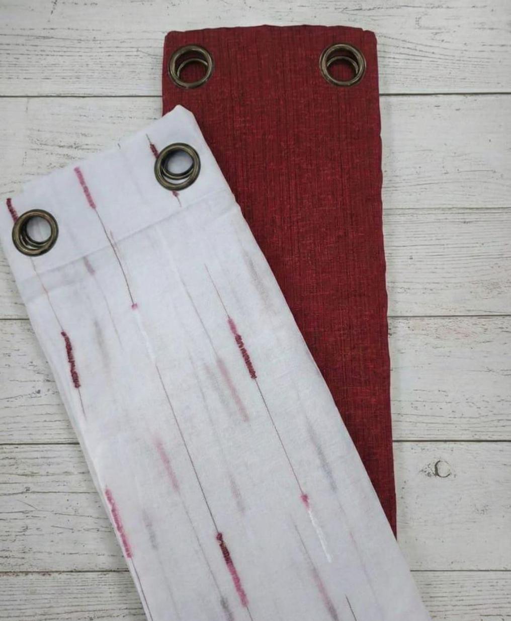 PACK DE CORTINAS DE TELA CON VISILLOS LINEAS ROJAS 1