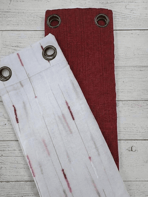 PACK DE CORTINAS DE TELA CON VISILLOS LINEAS ROJAS