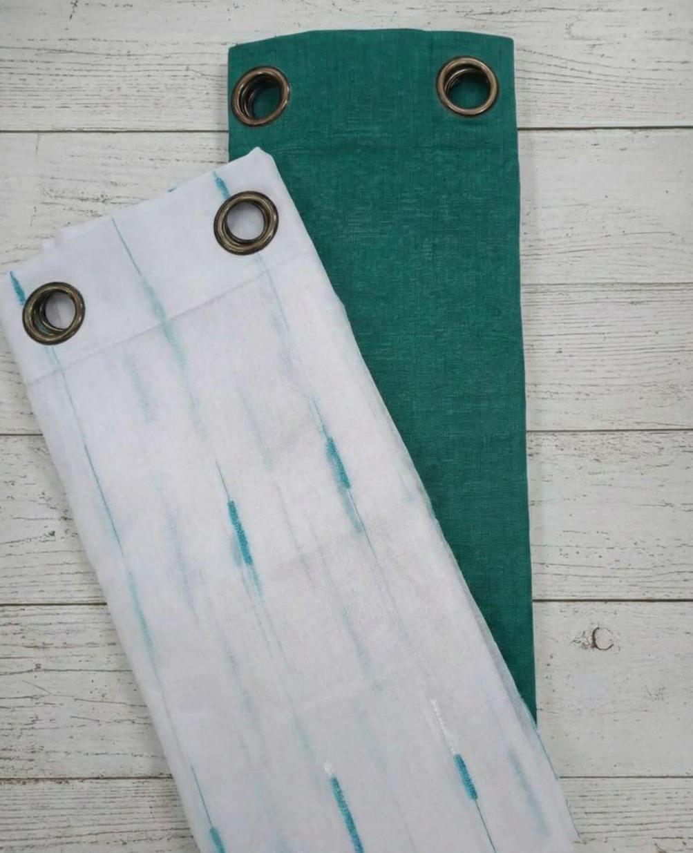 PACK DE CORTINAS DE TELA CON VISILLOS LINEAS VERDES 1