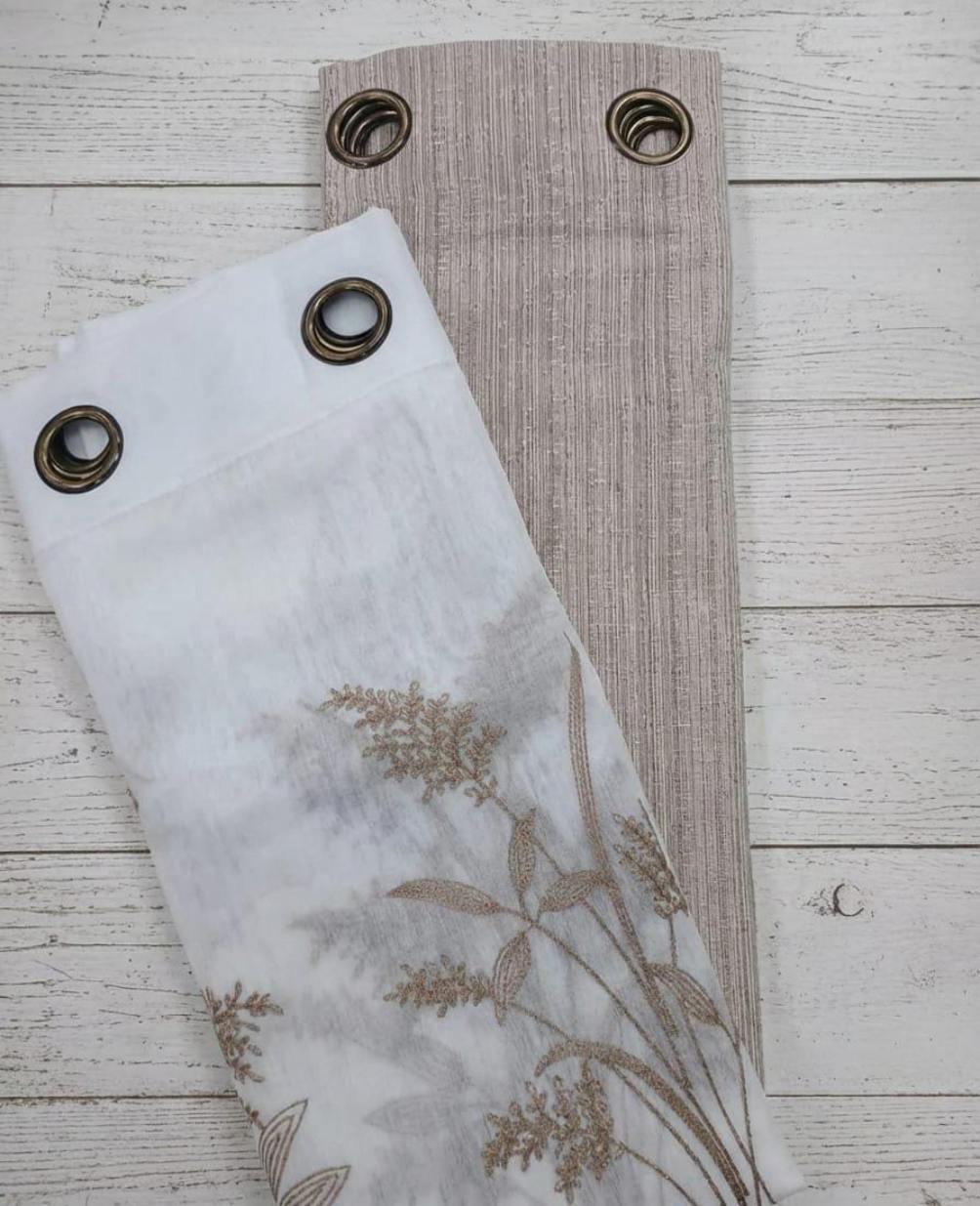 PACK DE CORTINAS DE TELA CON VISILLOS PLANTAS BEIGE 1