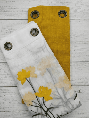 PACK DE CORTINAS DE TELA CON VISILLOS DOS FLORES AMARILLAS