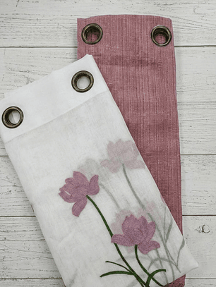 PACK DE CORTINAS DE TELA CON VISILLOS DOS FLORES ROSADAS