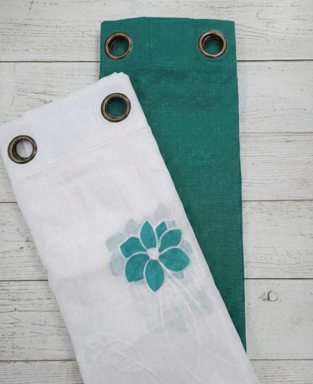 PACK DE CORTINAS DE TELA CON VISILLOS  FLORES CHICAS VERDE 1