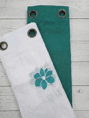 PACK DE CORTINAS DE TELA CON VISILLOS  FLORES CHICAS VERDE