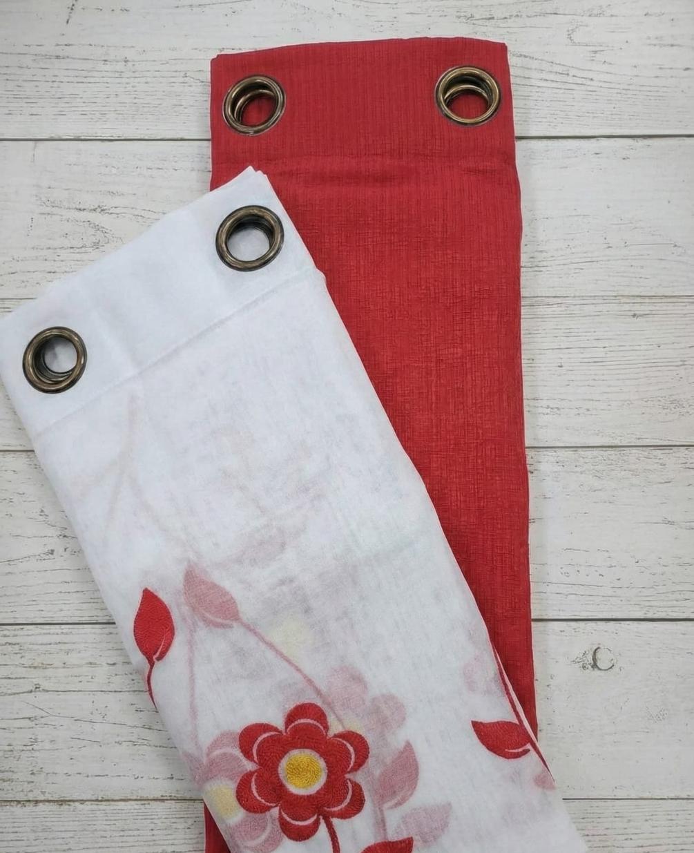 PACK DE CORTINAS DE TELA CON VISILLOS FLORES ROJAS 1