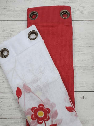 PACK DE CORTINAS DE TELA CON VISILLOS FLORES ROJAS