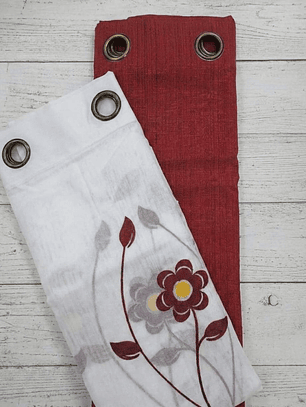 PACK DE CORTINAS DE TELA CON VISILLOS FLORES ROJO OSCURO