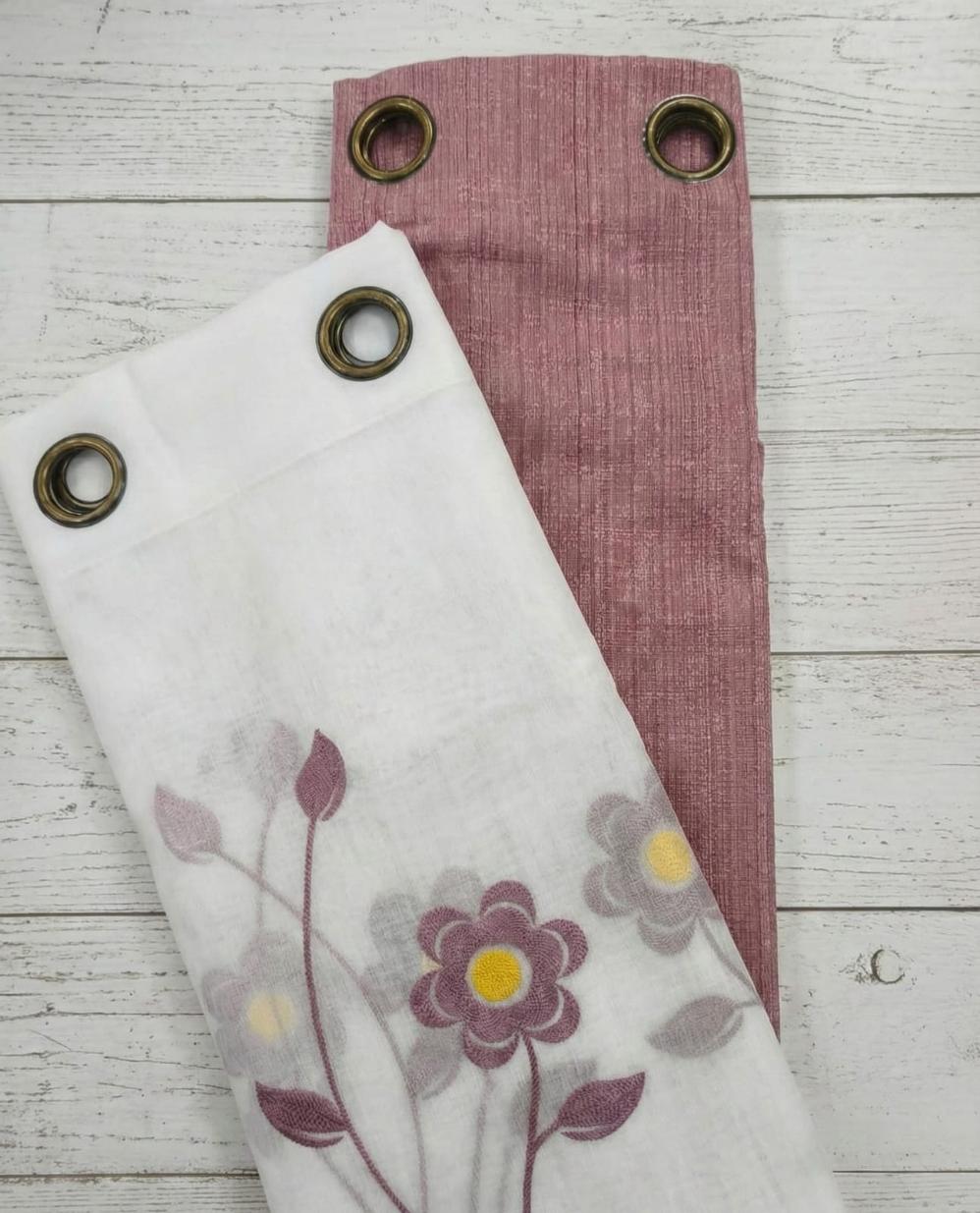 PACK DE CORTINAS DE TELA CON VISILLOS FLORES ROSADO 1