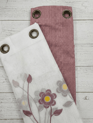 PACK DE CORTINAS DE TELA CON VISILLOS FLORES ROSADO