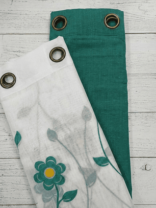 PACK DE CORTINAS DE TELA CON VISILLOS FLORES VERDES
