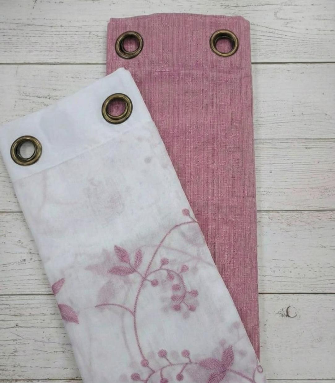 PACK DE CORTINAS DE TELA CON VISILLOS FLOR RACIMO ROSADO 1
