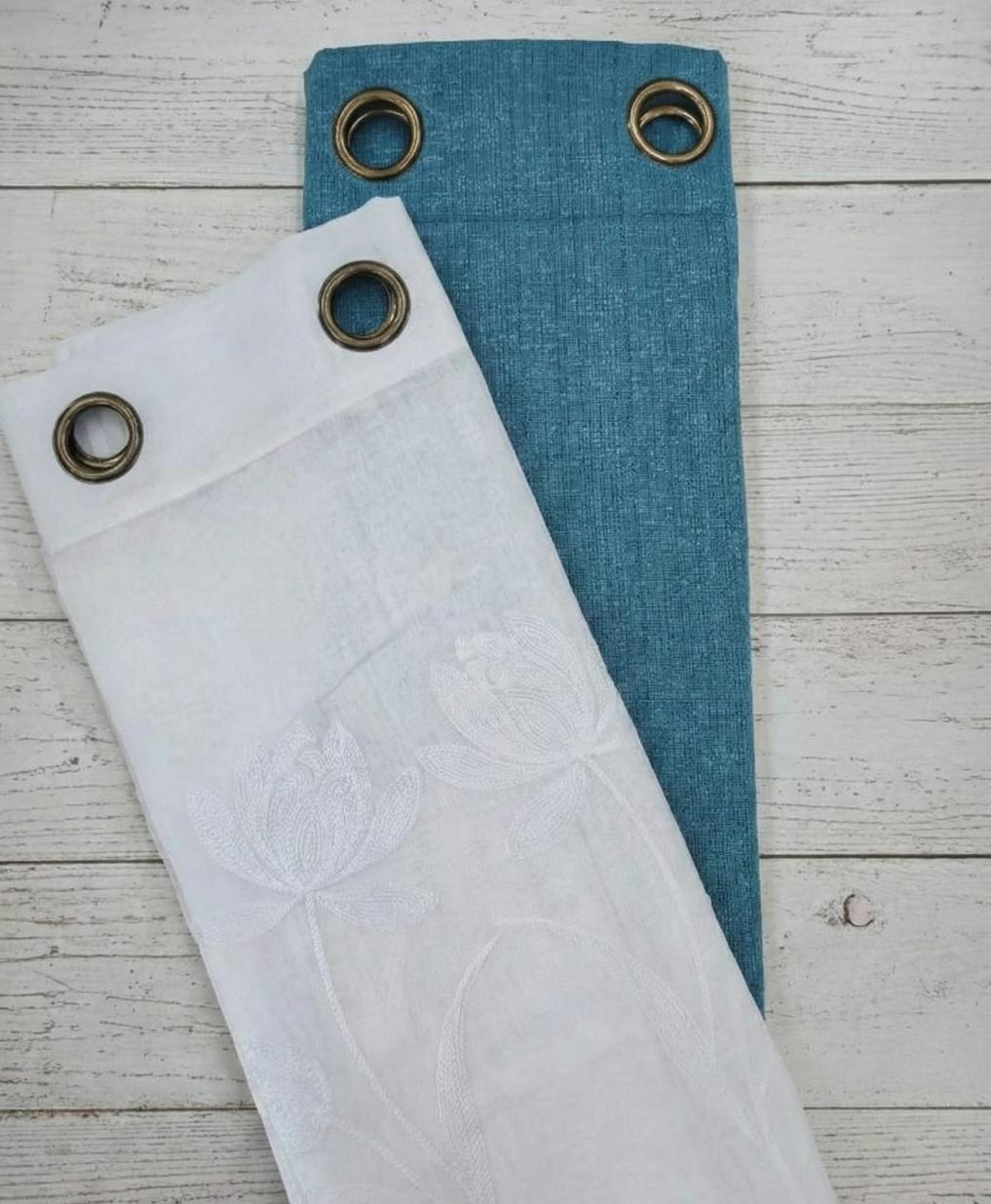 PACK DE CORTINAS DE TELA CON VISILLOS FLOR TULIPAN BLANCO 1