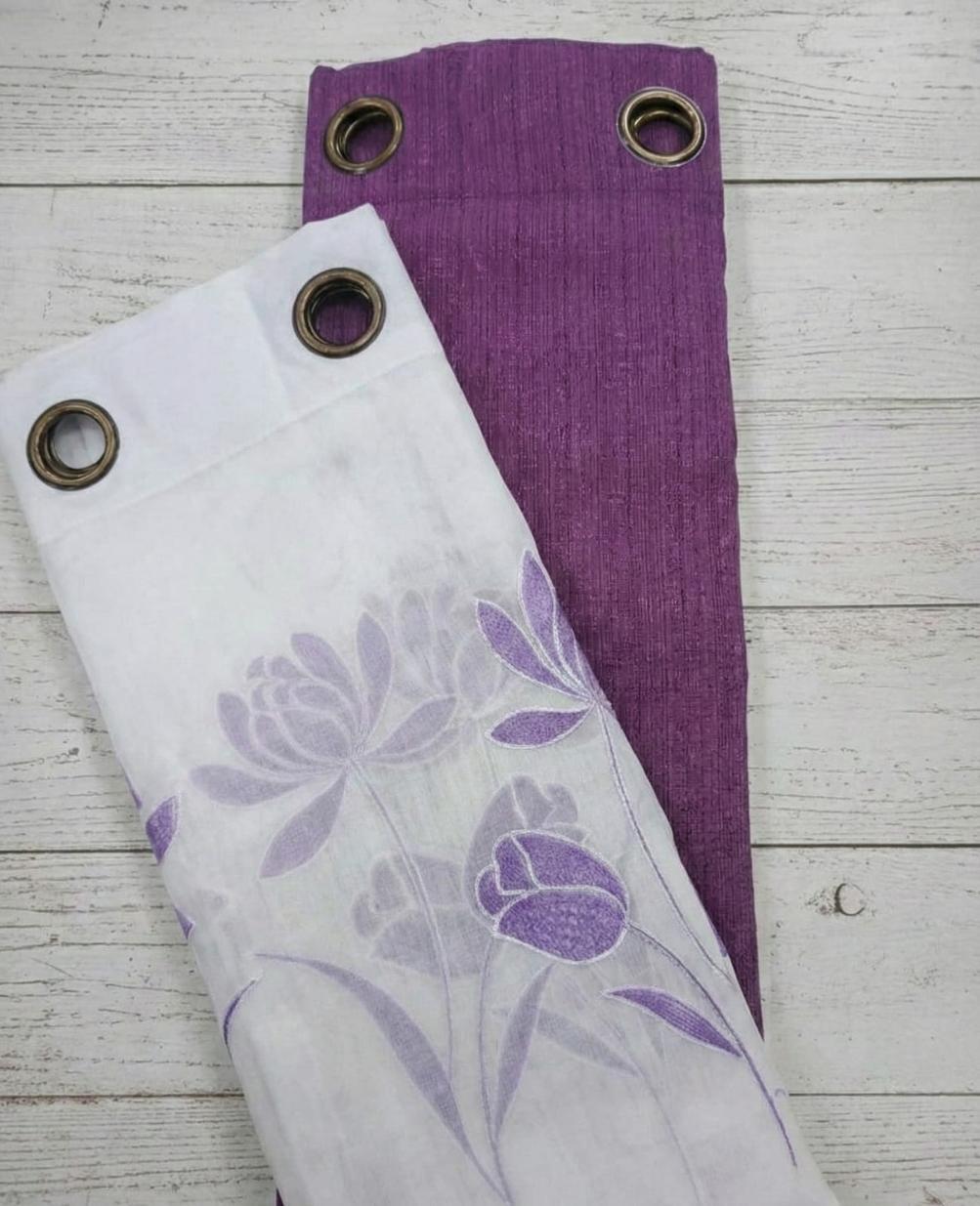 PACK DE CORTINAS DE TELA CON VISILLOS FLOR TULIPAN MORADO 1