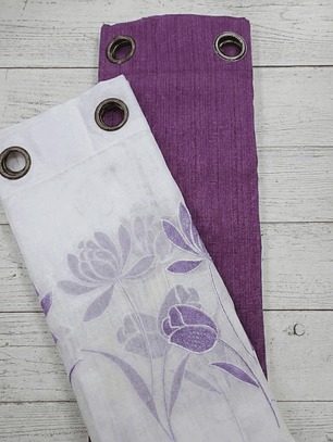 PACK DE CORTINAS DE TELA CON VISILLOS FLOR TULIPAN MORADO