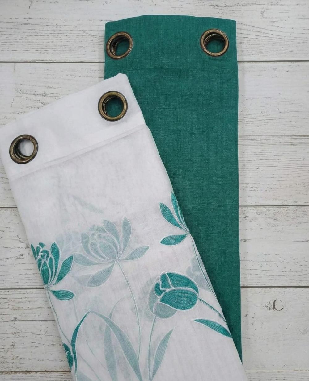 PACK DE CORTINAS DE TELA CON VISILLOS FLOR TULIPAN VERDE 1